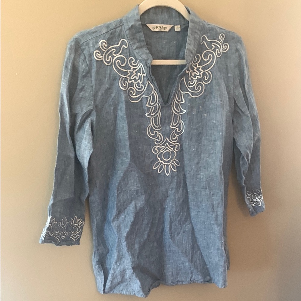 Orvis Blue Embroidered Tunic